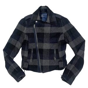 Y2K American Eagle Outfitters Women Plaid Moto Jacket Wool Blend Preppy Small